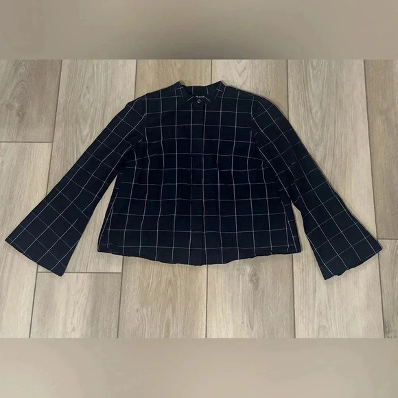 Madewell Bell-Sleeved Buttondown Shirt in Windowpane Navy Women’s XXS - Picture 3 of 8